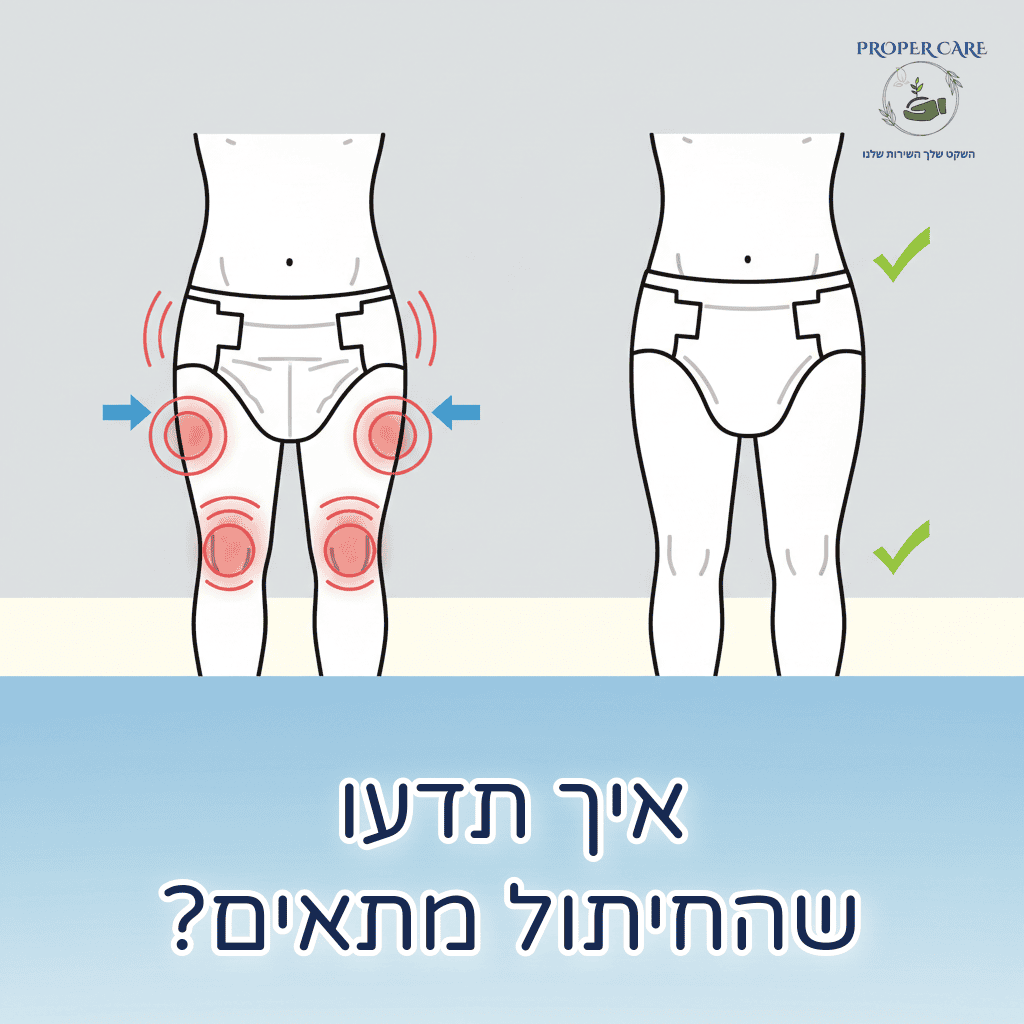 השוואה ויזואלית בין חיתול קטן מדי היוצר סימני לחץ לבין חיתול מתאים