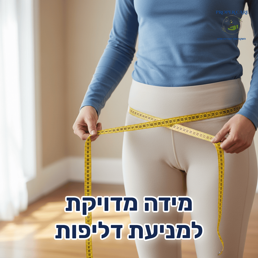 מדידת היקף האגן עם סרט מדידה גמיש לפי הוראות היצרן