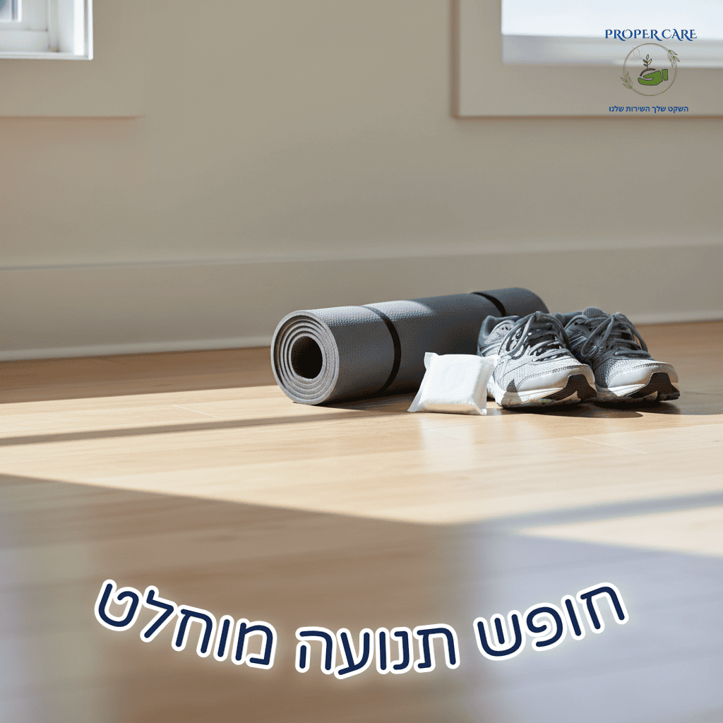 פד קומפקטי לצד ציוד ספורט לפעילות גופנית